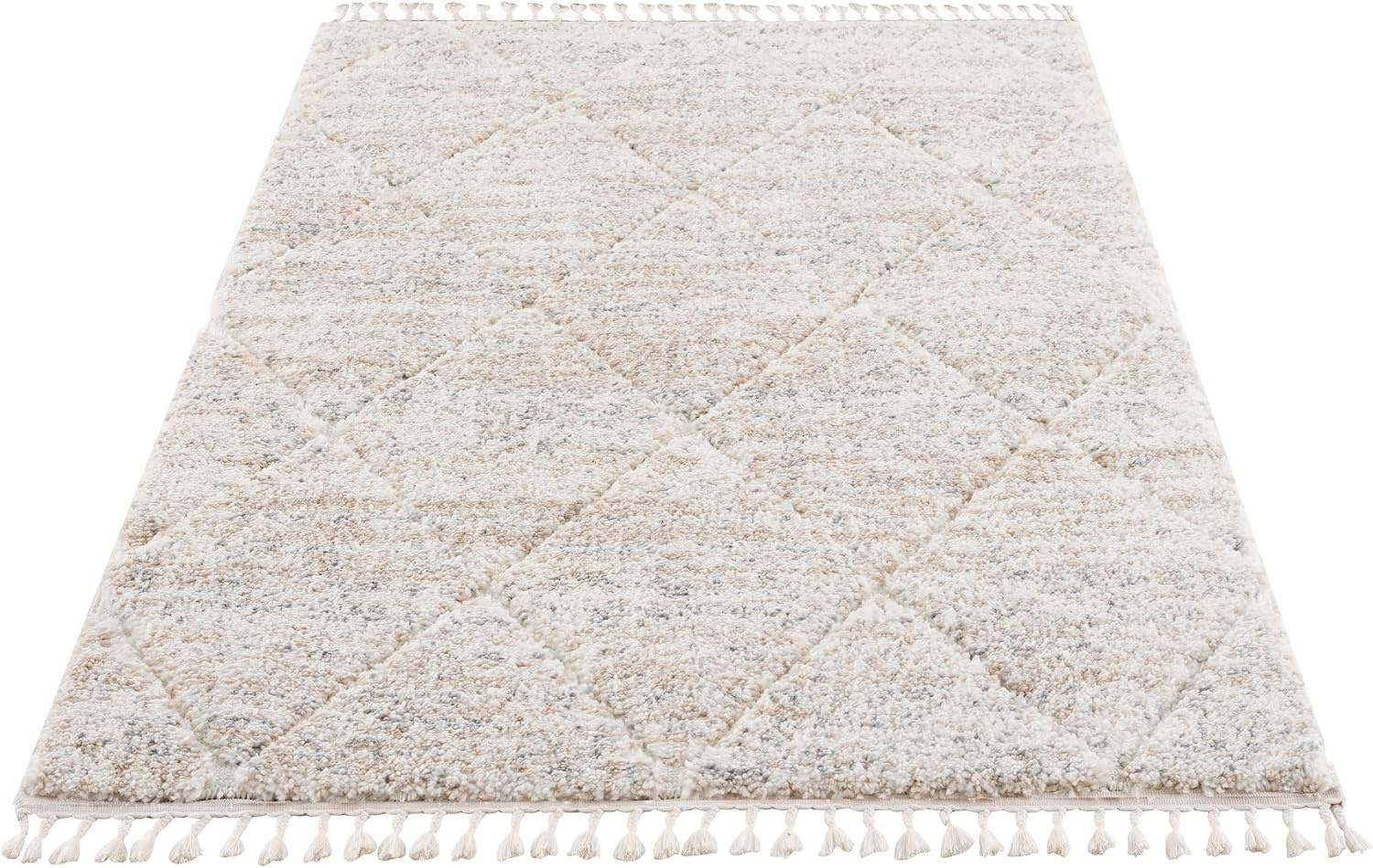 image:imageMadison Park Sophia Woven Turkish Area Rugs for Living Room Diamond Trellis with Tassel Indoor Dining Accent Modern Home Dcor Ultra Soft Floor High Pile Carpets for Dining Room 8 x 10 Cream