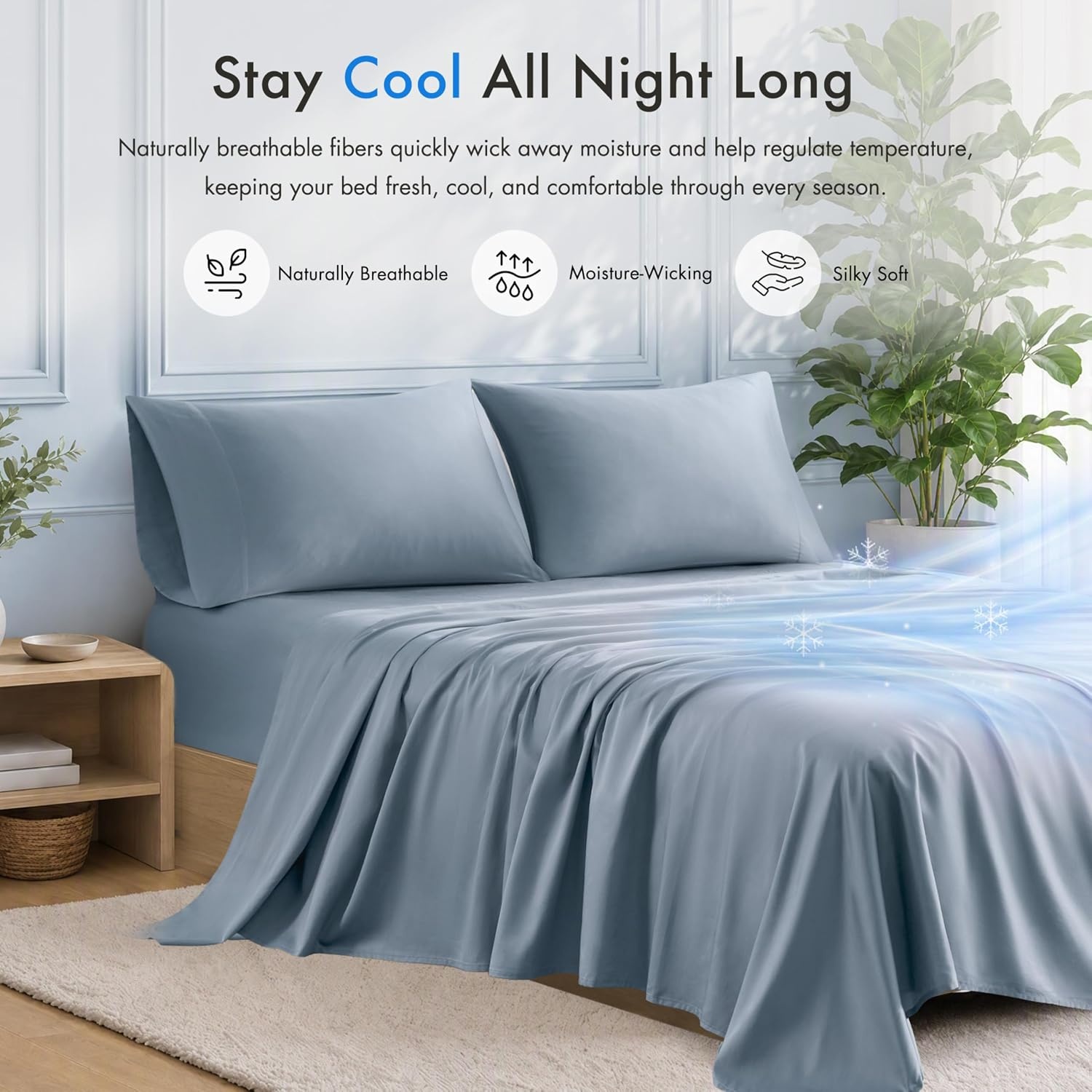 image:imageMadison Park Tencel Lyocell Cotton Blend Sheet Set Queen Size Harbor MistBlue Fog