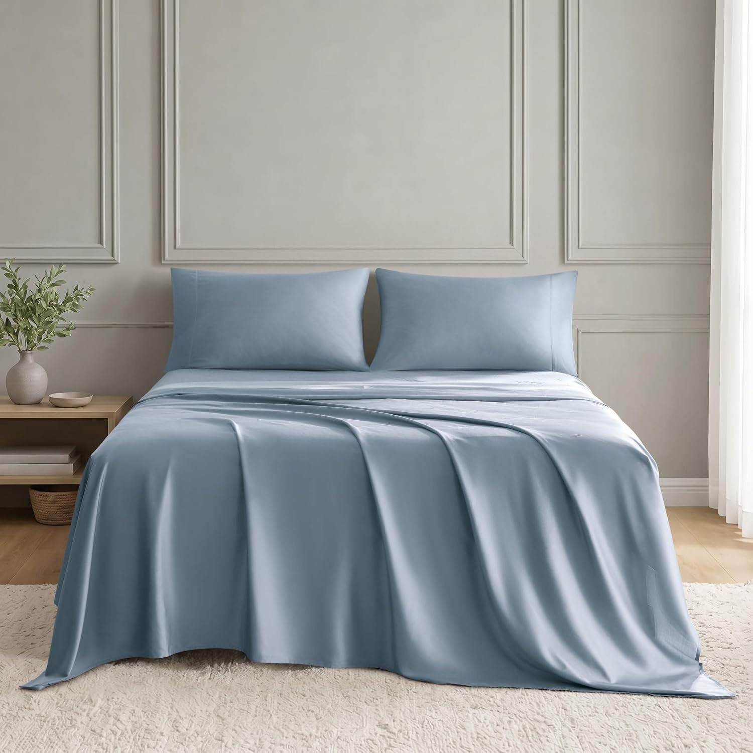 image:imageMadison Park Tencel Lyocell Cotton Blend Sheet Set Queen Size Harbor MistBlue Fog