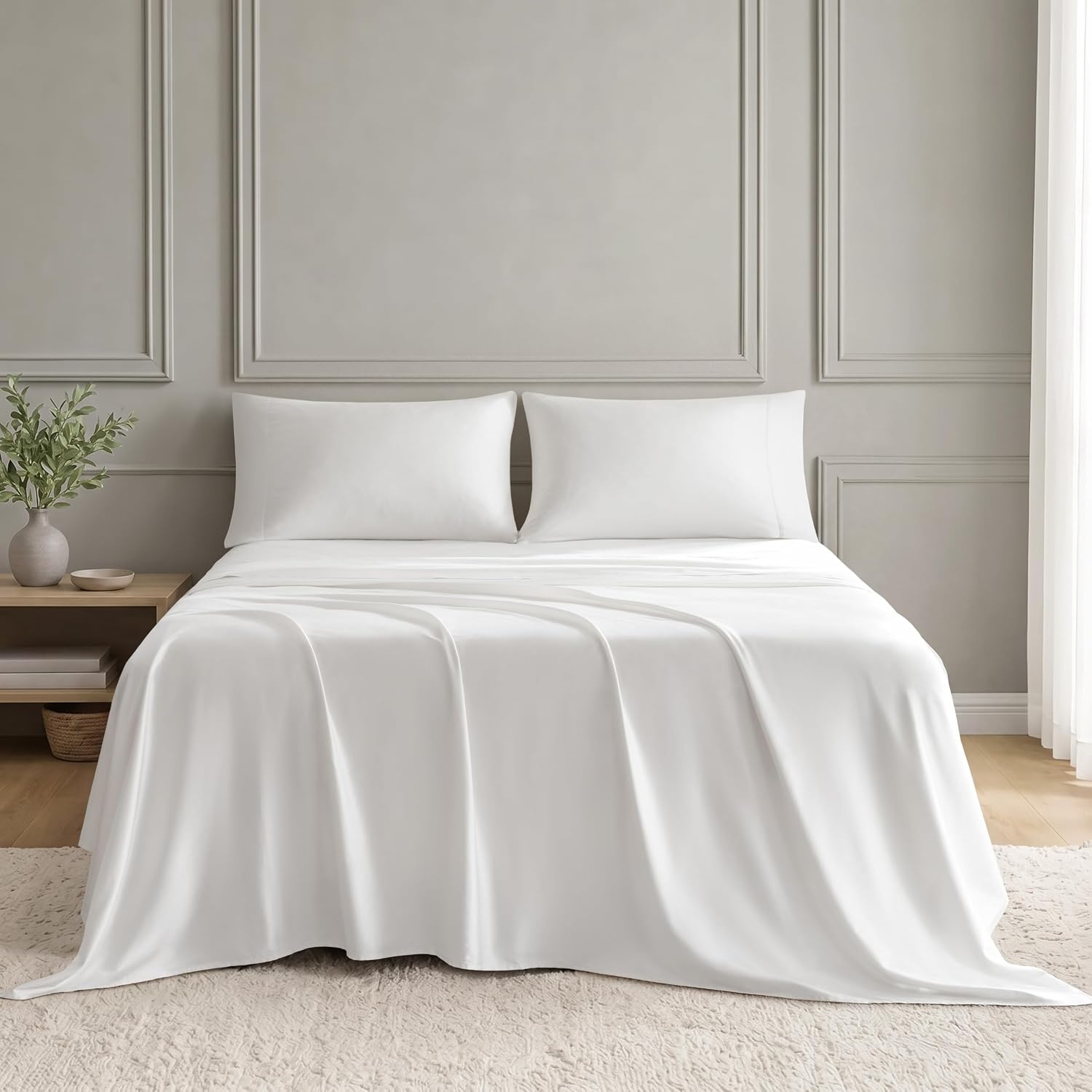 image:imageMadison Park Tencel Lyocell Cotton Blend Sheet Set Queen Size Harbor MistBright White