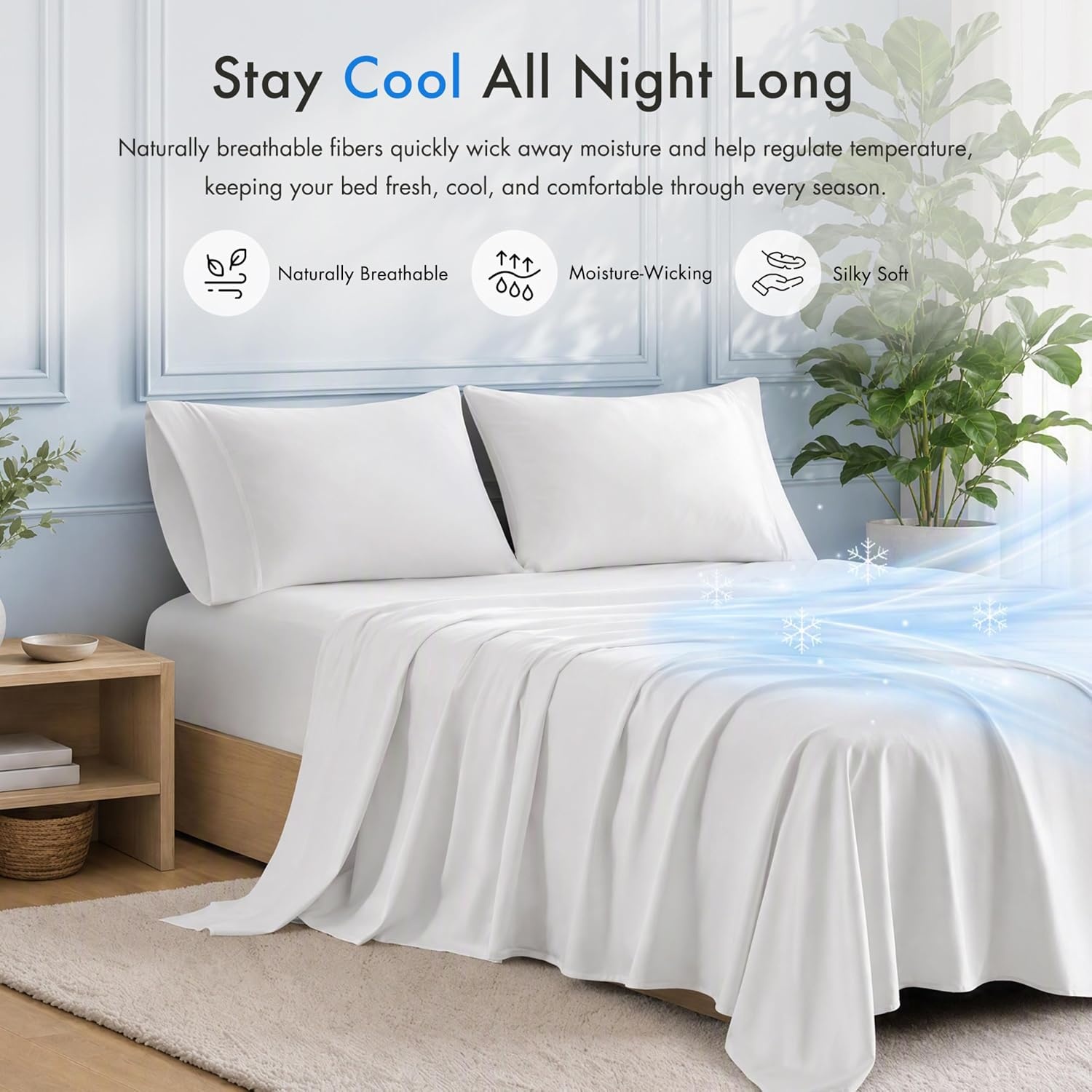 image:imageMadison Park Tencel Lyocell Cotton Blend Sheet Set Queen Size Harbor MistBright White