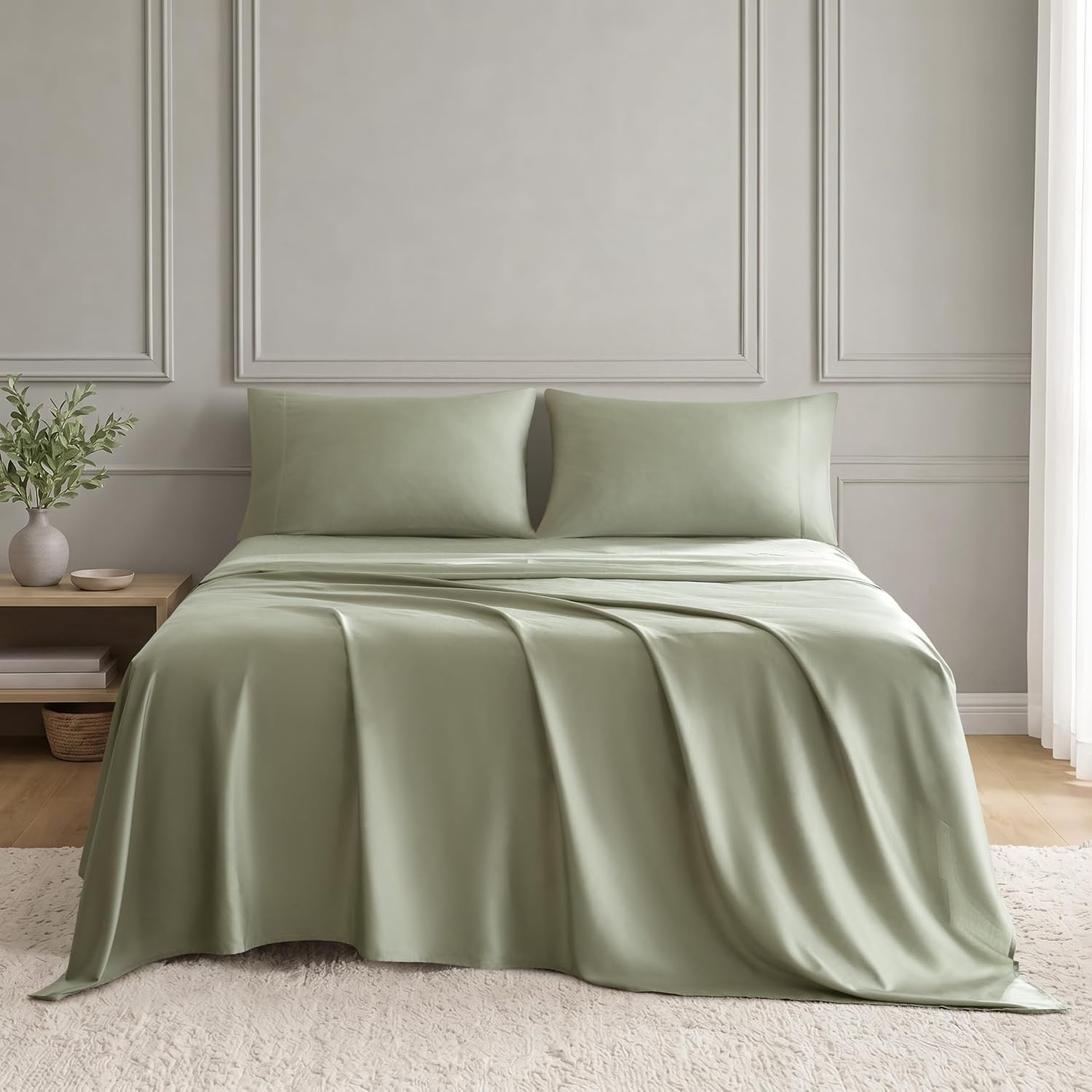 image:imageMadison Park Tencel Lyocell Cotton Blend Sheet Set Queen Size Harbor MistSeagrass