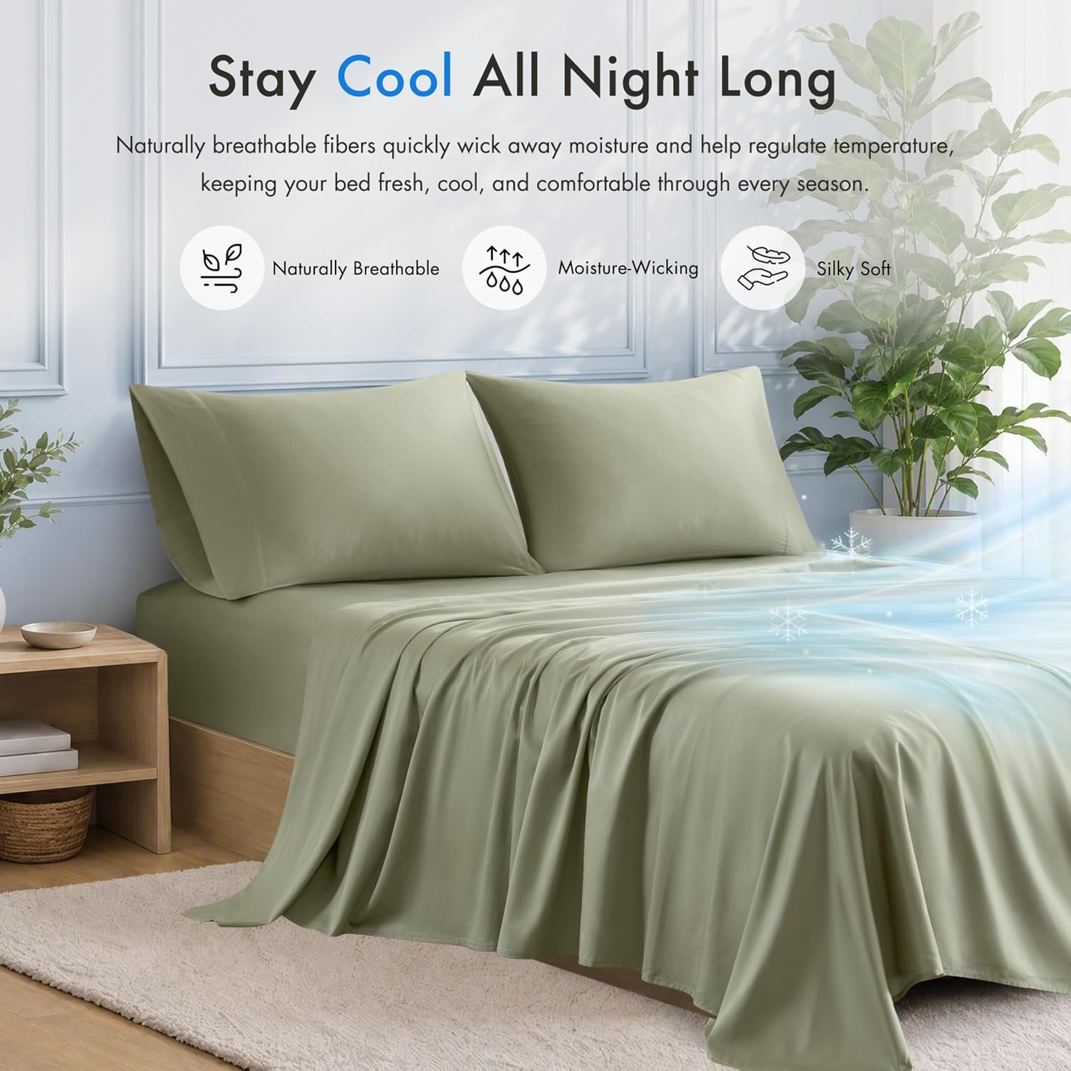 image:imageMadison Park Tencel Lyocell Cotton Blend Sheet Set Queen Size Harbor MistSeagrass