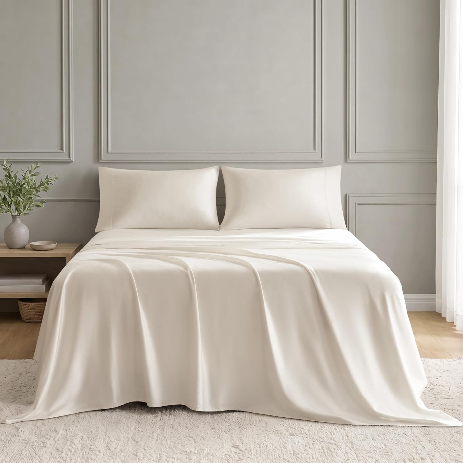 image:imageMadison Park Tencel Lyocell Cotton Blend Sheet Set Queen Size Harbor MistTofu
