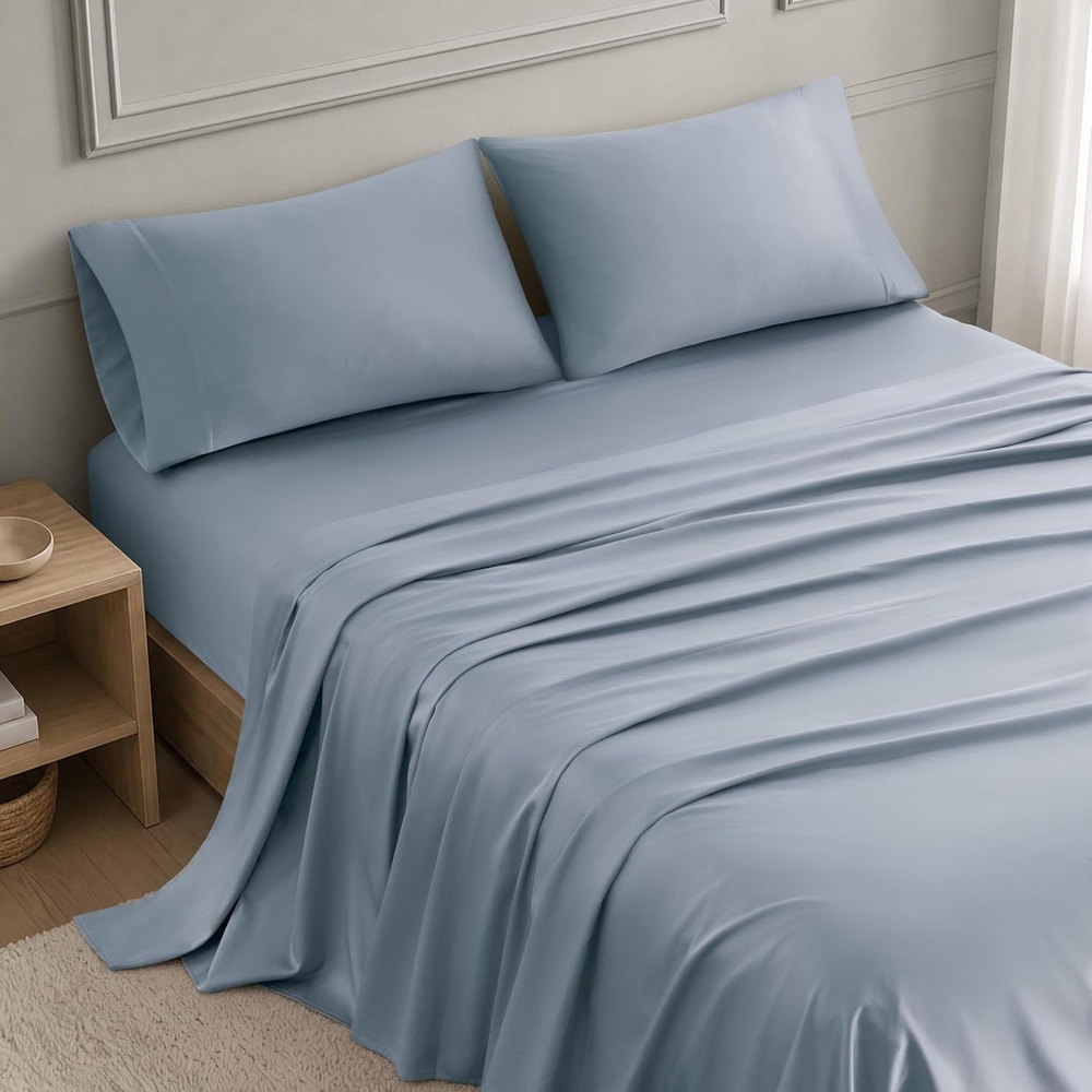image:imageMadison Park Tencel Lyocell Cotton Blend Sheet Set Queen Size Harbor MistBlue Fog