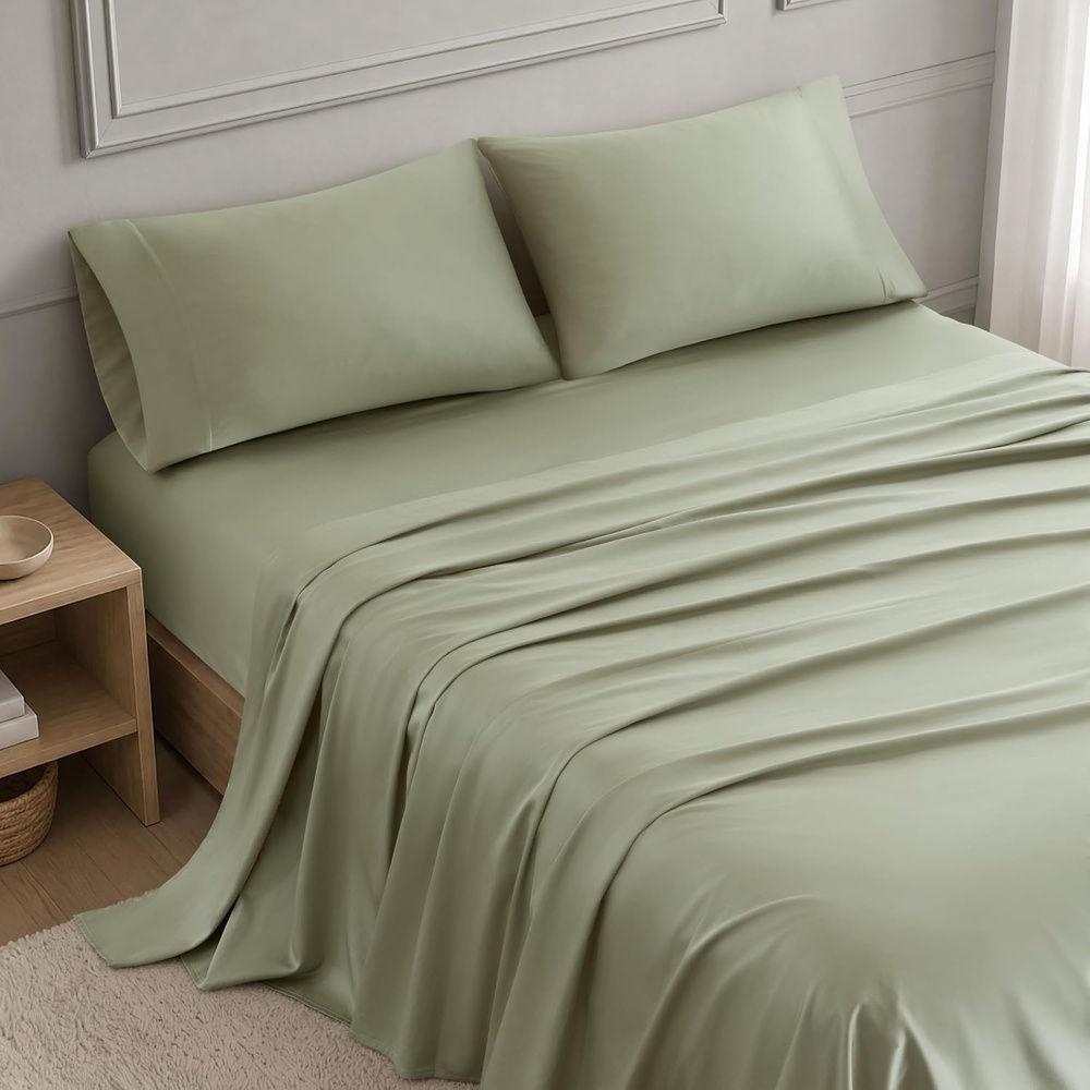 image:imageMadison Park Tencel Lyocell Cotton Blend Sheet Set Queen Size Harbor MistSeagrass