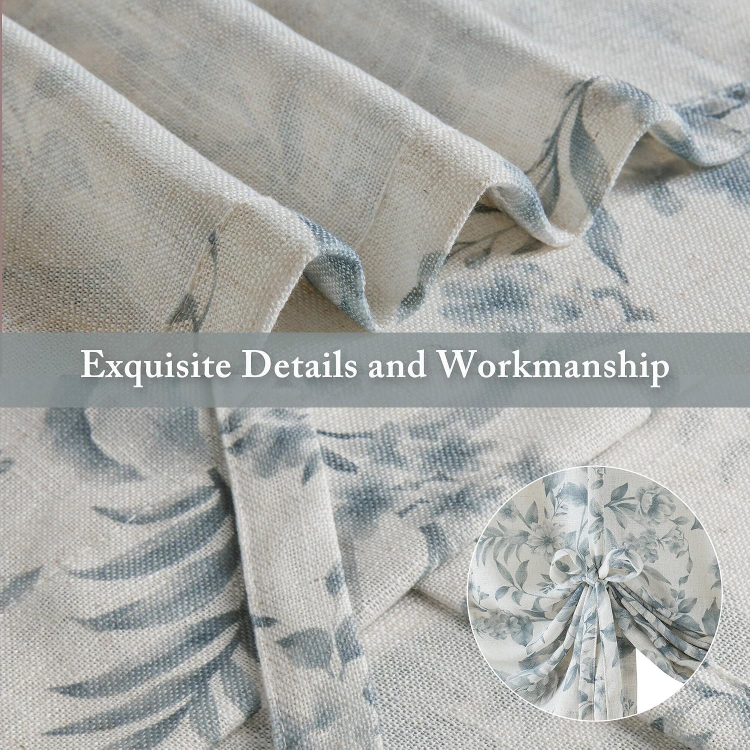 image:imageMadison Park Floral Kitchen Tier Curtains 26x24 in Neutral 2Piece LanaBlue