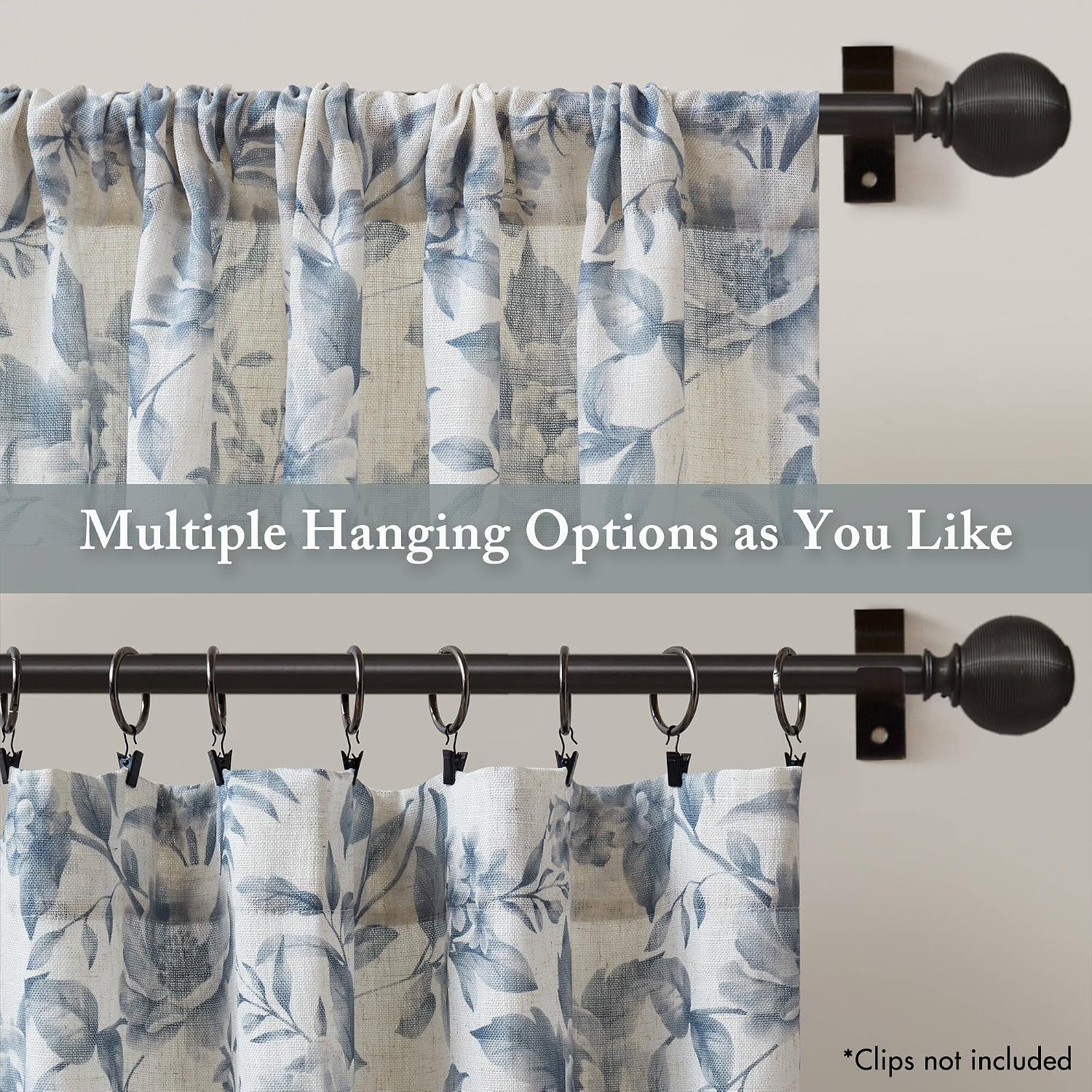 image:imageMadison Park Floral Kitchen Tier Curtains 26x24 in Neutral 2Piece LanaBlue