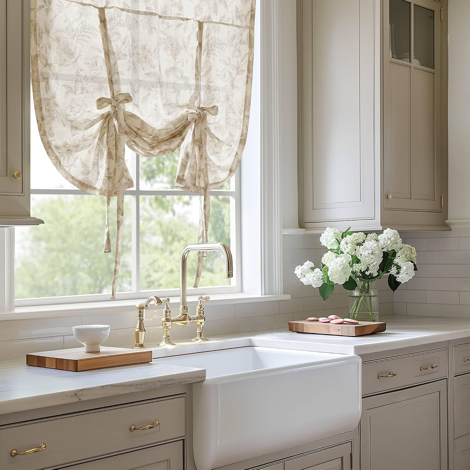 image:imageMadison Park Floral Kitchen Tier Curtains 26x24 in Neutral 2Piece LanaNeutral