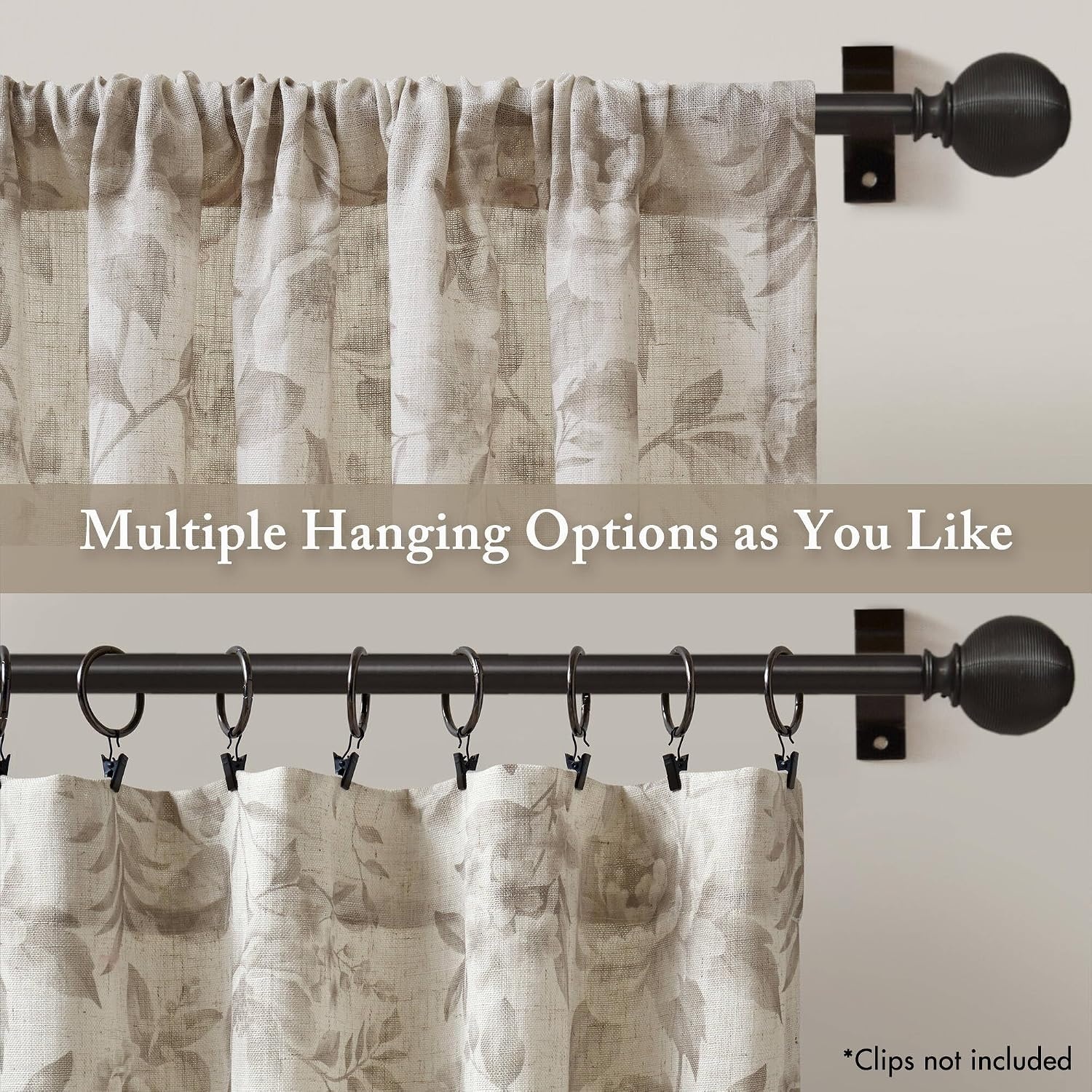 image:imageMadison Park Floral Kitchen Tier Curtains 26x24 in Neutral 2Piece LanaNeutral