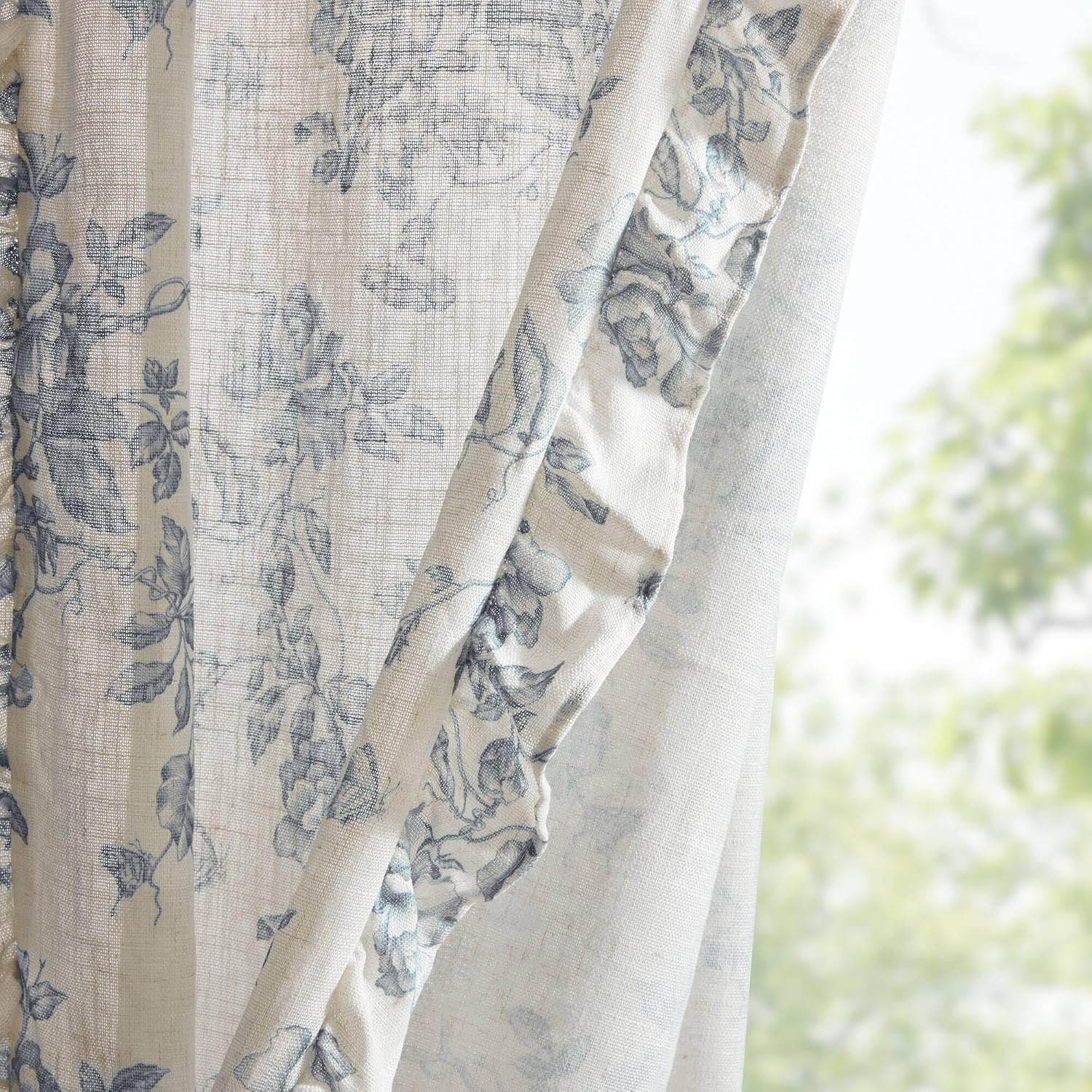 image:imageMadison Park Floral Ruffle Curtain 42 W x 84 L Blue 2 Panel SetBlue