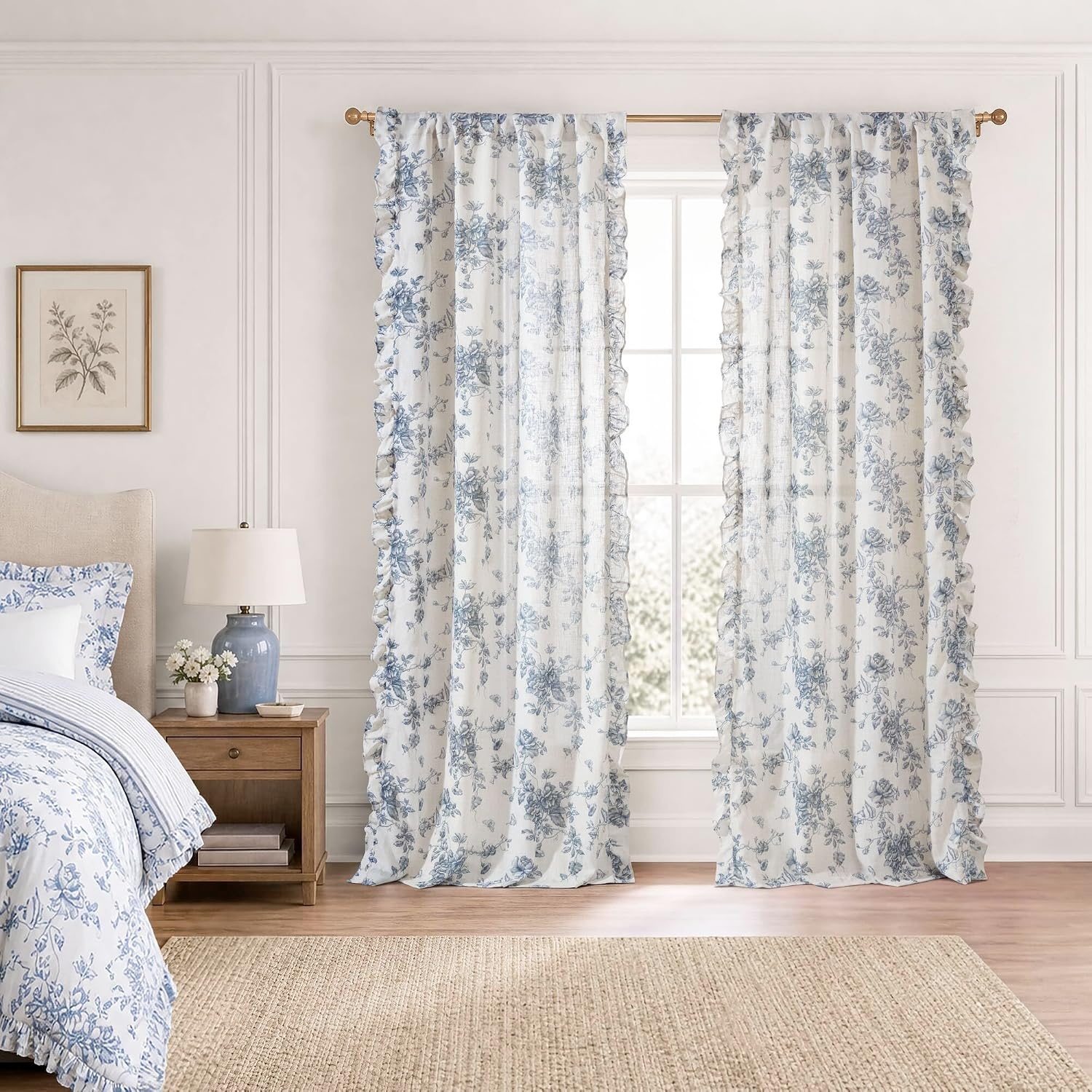 image:imageMadison Park Floral Ruffle Curtain 42 W x 84 L Blue 2 Panel SetBlue