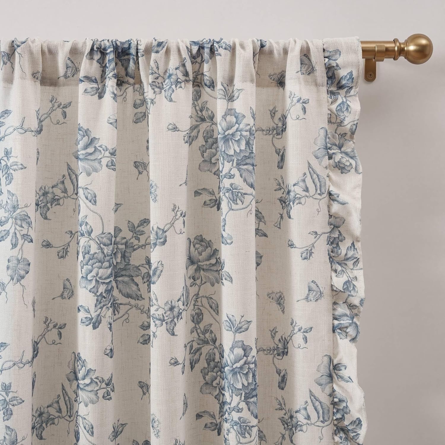 image:imageMadison Park Floral Ruffle Curtain 42 W x 84 L Blue 2 Panel SetBlue