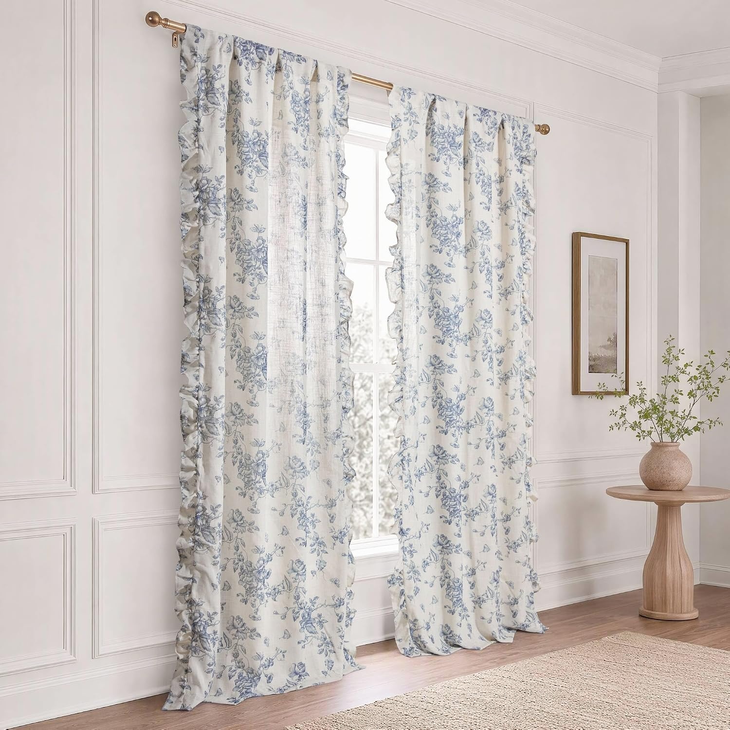 image:imageMadison Park Floral Ruffle Curtain 42 W x 84 L Blue 2 Panel SetBlue