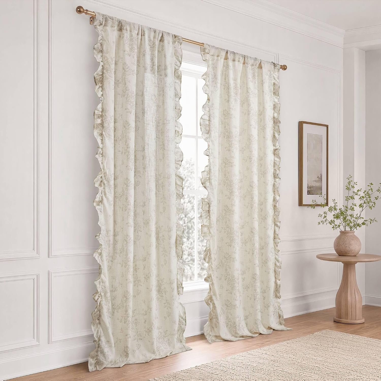 image:imageMadison Park Floral Ruffle Curtain 42 W x 84 L Blue 2 Panel SetNeutral