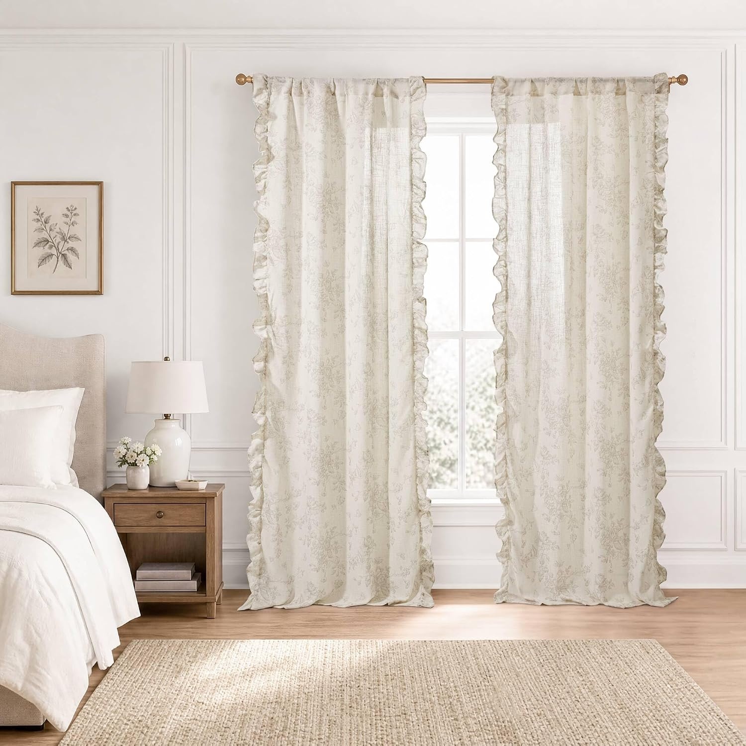 image:imageMadison Park Floral Ruffle Curtain 42 W x 84 L Blue 2 Panel SetNeutral