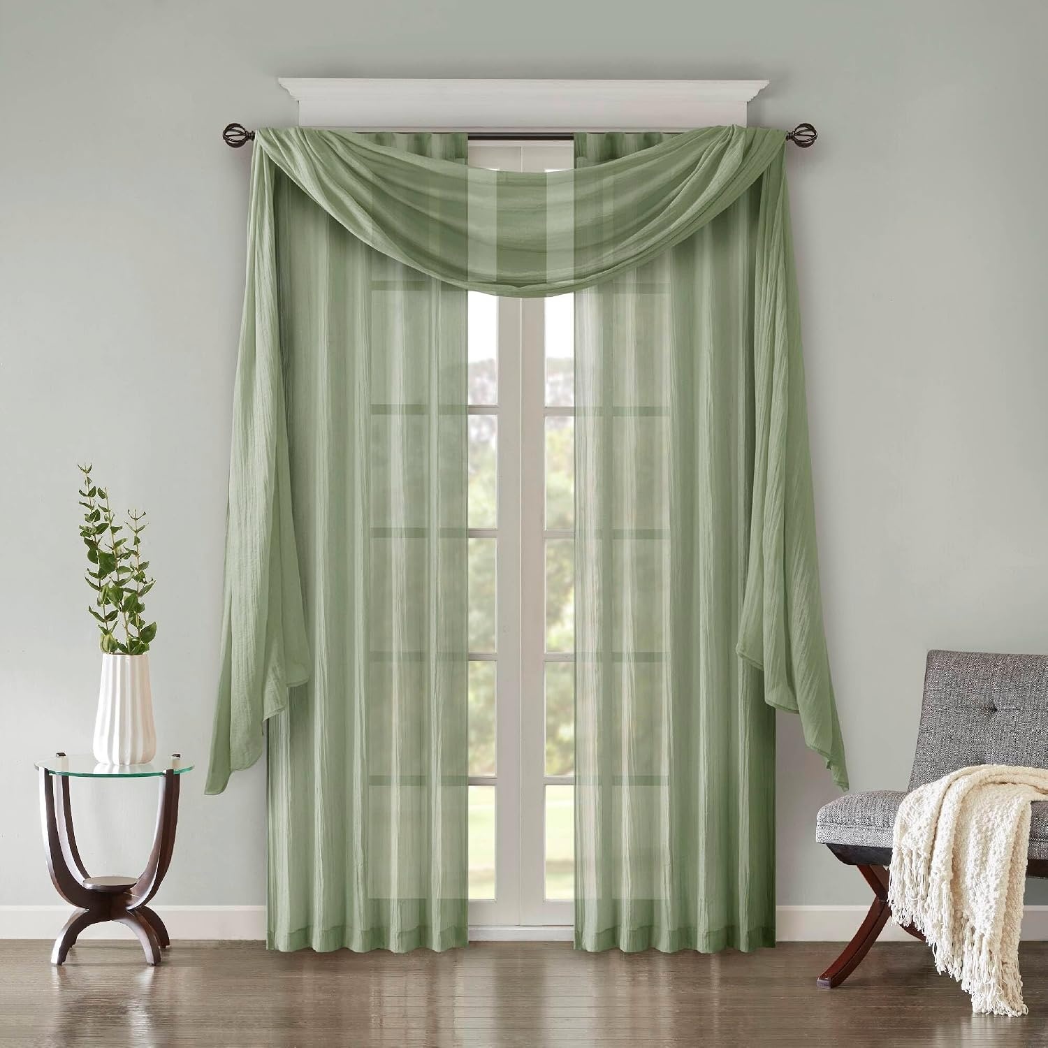 image:imageMadison Park Sheer Scarf for Living Room Lightweight 42x144 SageSage