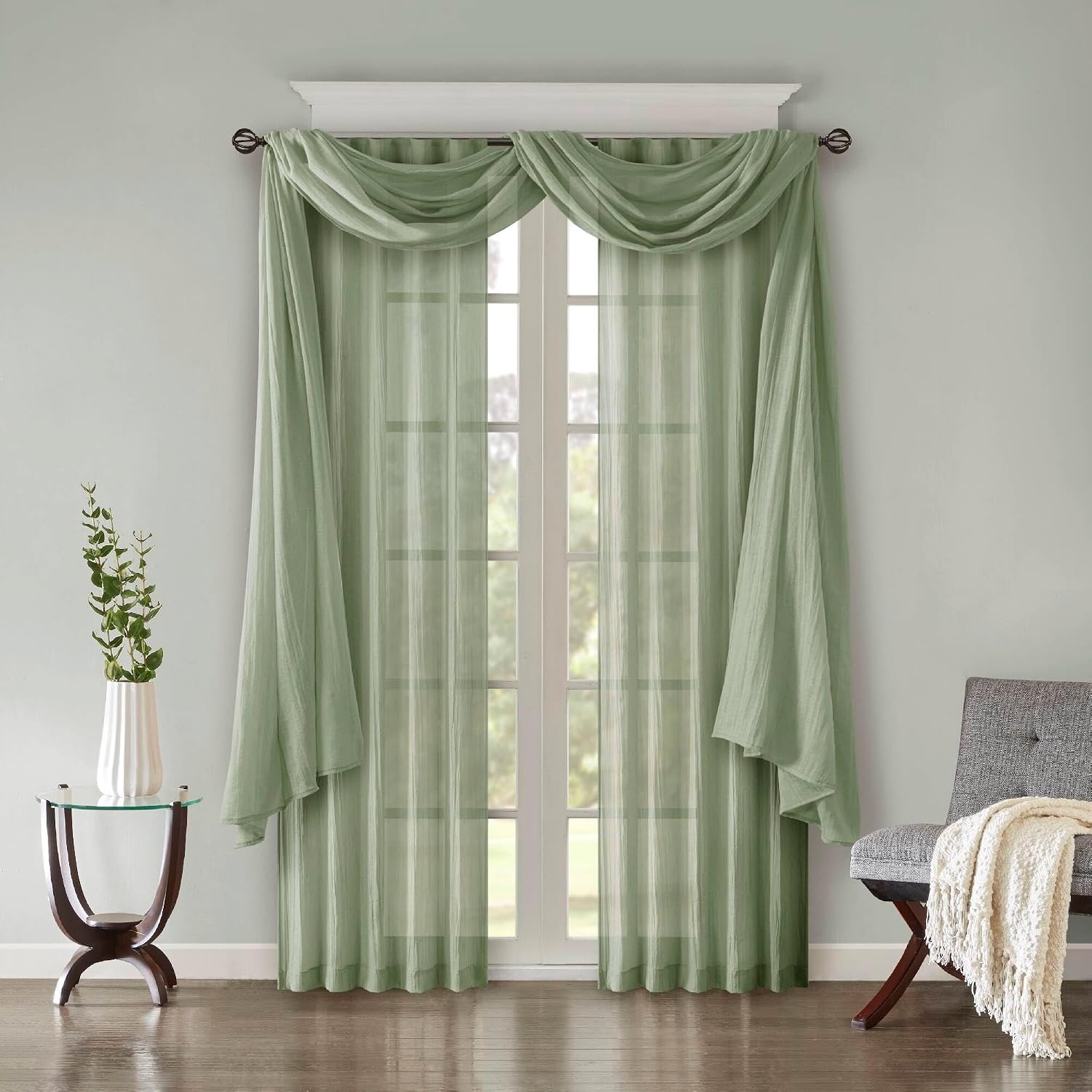 image:imageMadison Park Sheer Scarf for Living Room Lightweight 42x144 SageSage