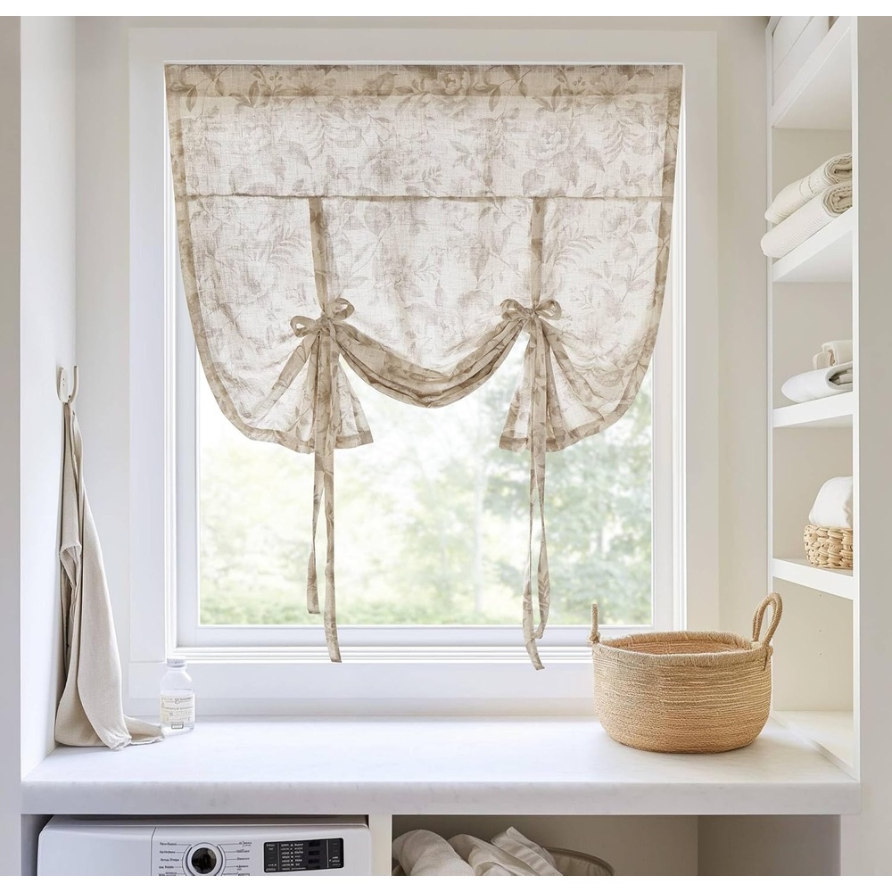 image:imageMadison Park Floral Kitchen Tier Curtains 26x24 in Neutral 2Piece LanaNeutral
