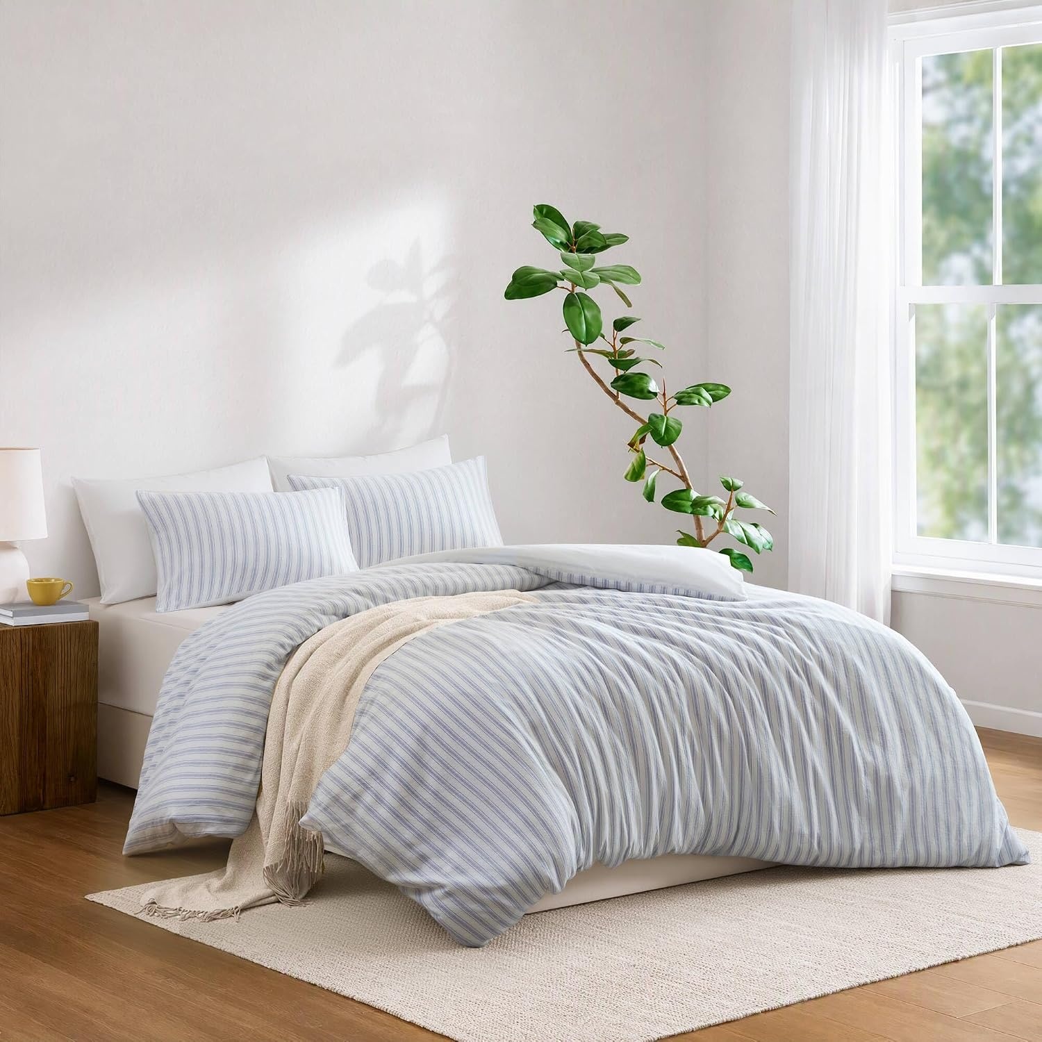 image:imageMadison Park Sage Green Striped Duvet Cover Set Queen Linen Cotton RayonBlue