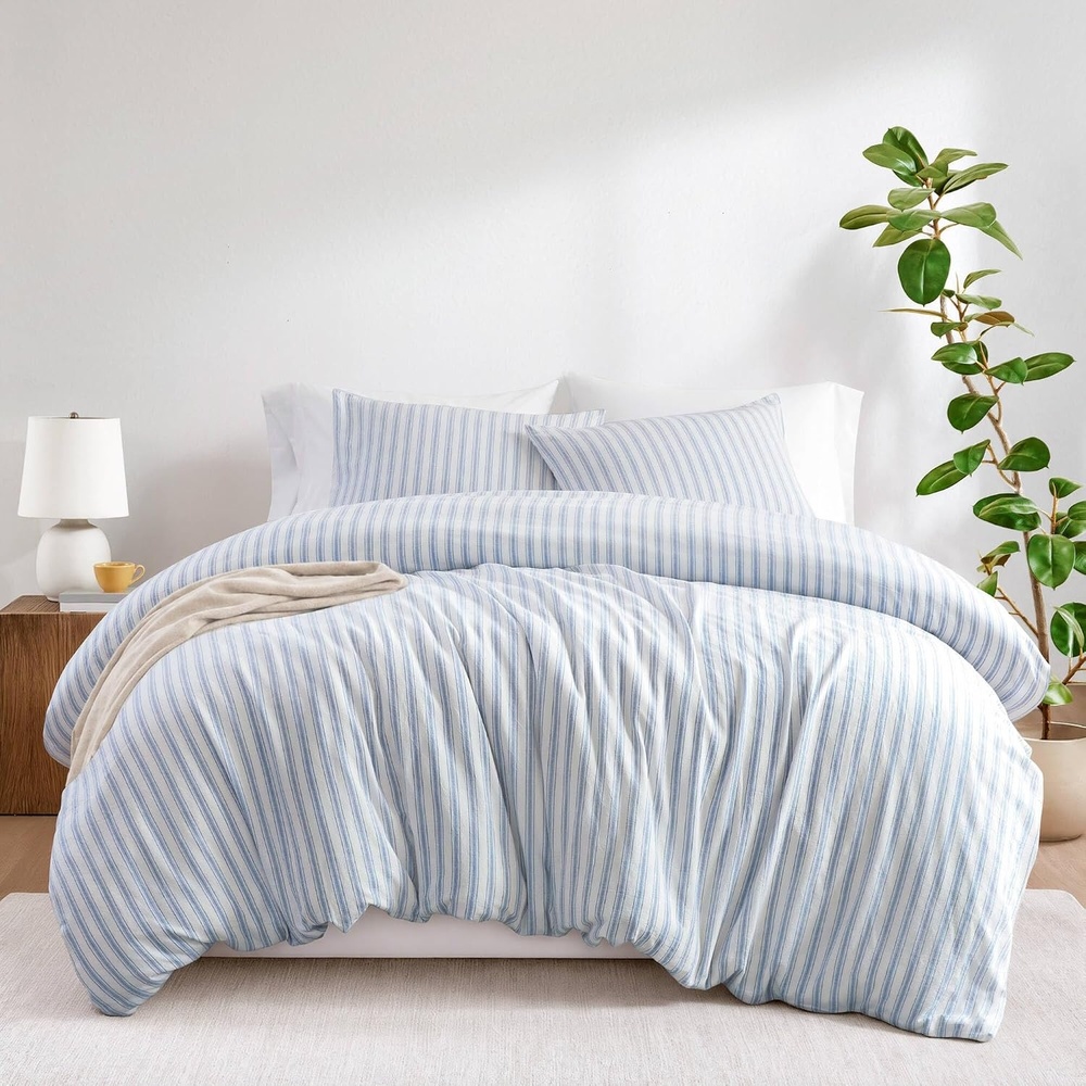image:imageMadison Park Sage Green Striped Duvet Cover Set Queen Linen Cotton RayonBlue