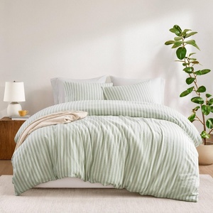 Madison Park Sage Green Striped Duvet Cover Set Queen, Linen Cotton Rayon(Sage Green)