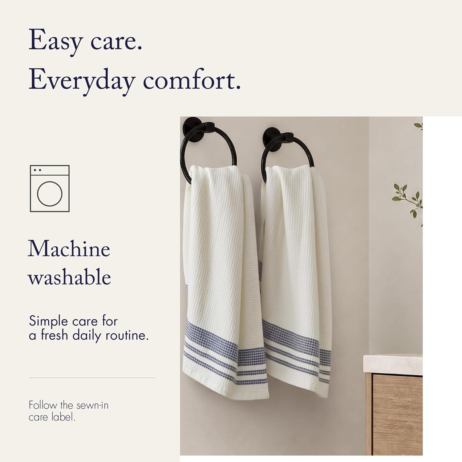 image:imageMadison Park Millstreet Waffle Weave Hand Towel Set of 2 20 x 30 Navy