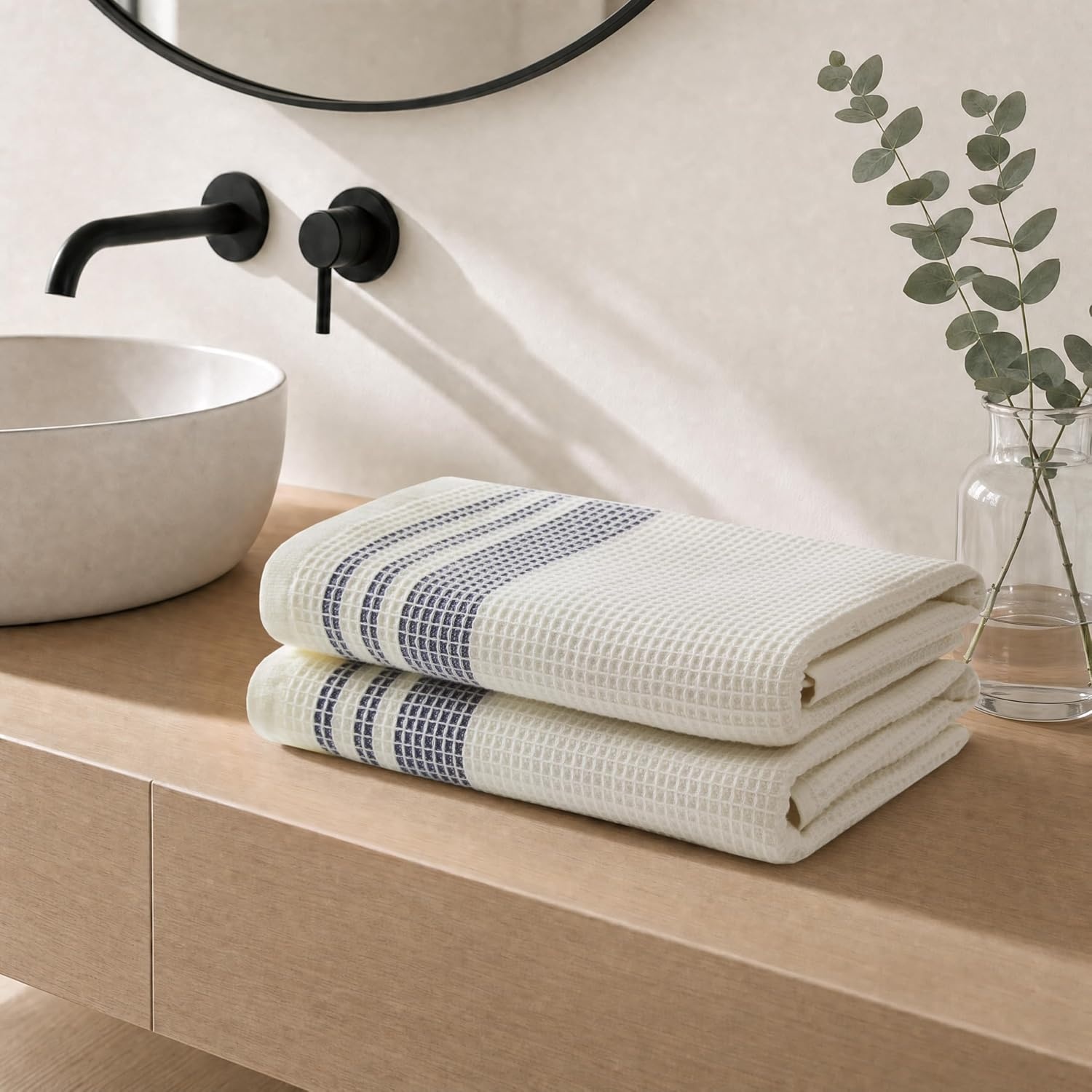 image:imageMadison Park Millstreet Waffle Weave Hand Towel Set of 2 20 x 30 Navy