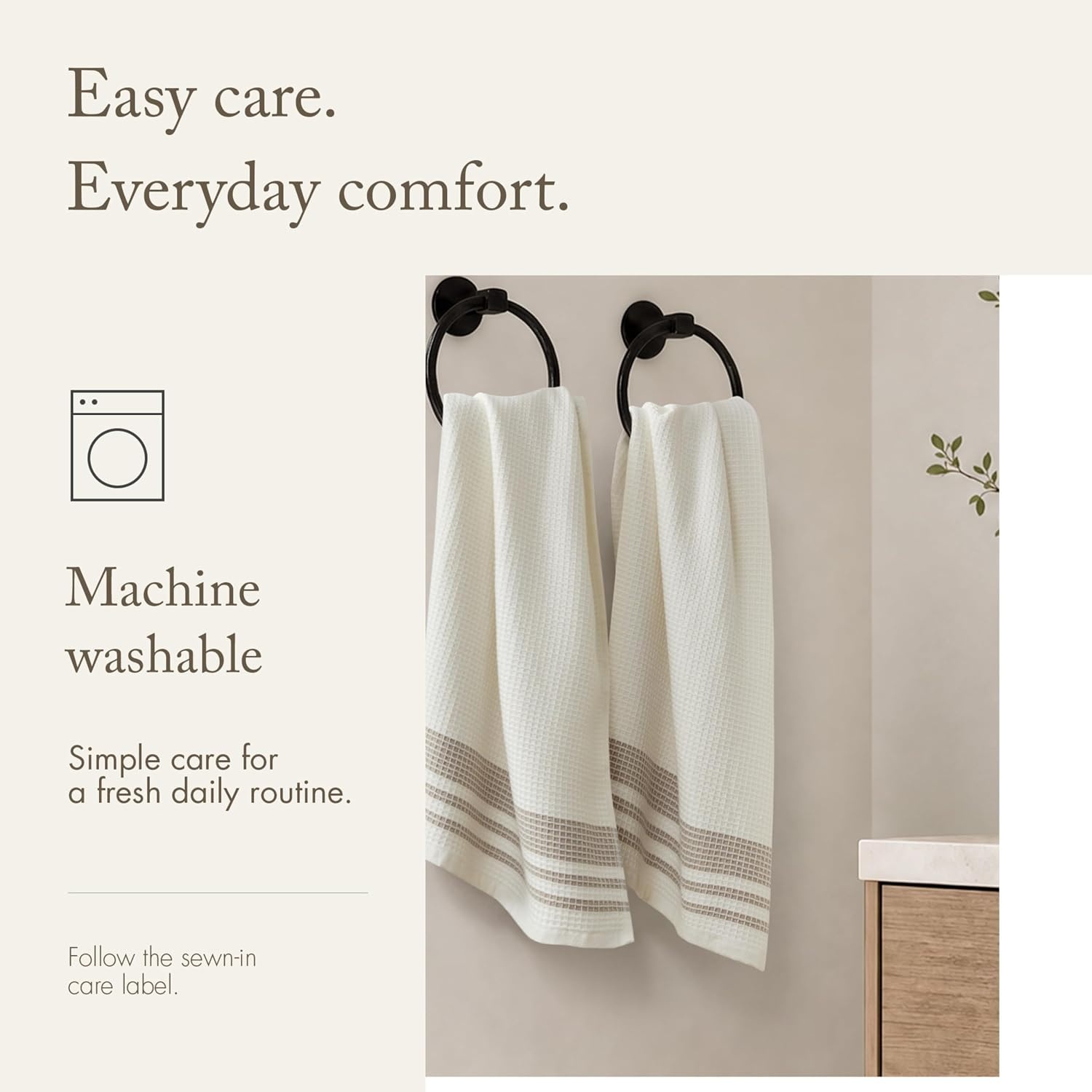 image:imageMadison Park Millstreet Waffle Weave Hand Towel Set of 2 20 x 30 Taupe