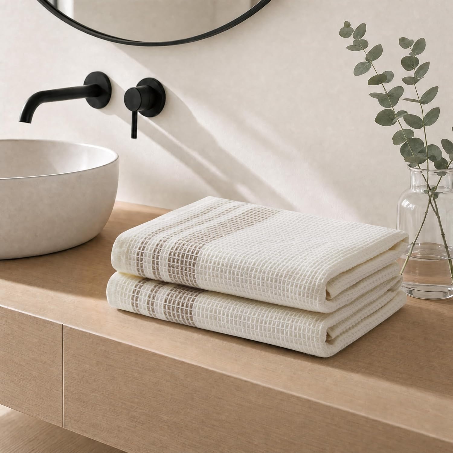 image:imageMadison Park Millstreet Waffle Weave Hand Towel Set of 2 20 x 30 Taupe