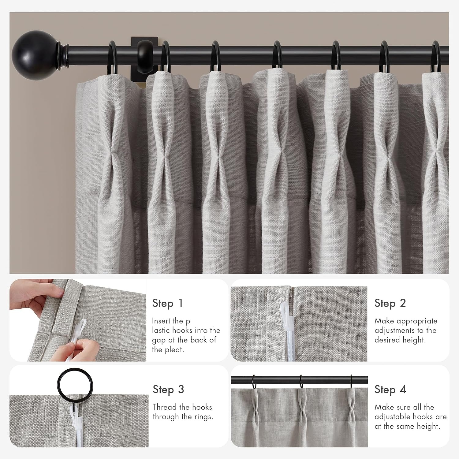 image:imageMadison Park Pinch Pleated Curtains Soft Light Filtering 2PK 40x96 WhiteGrey