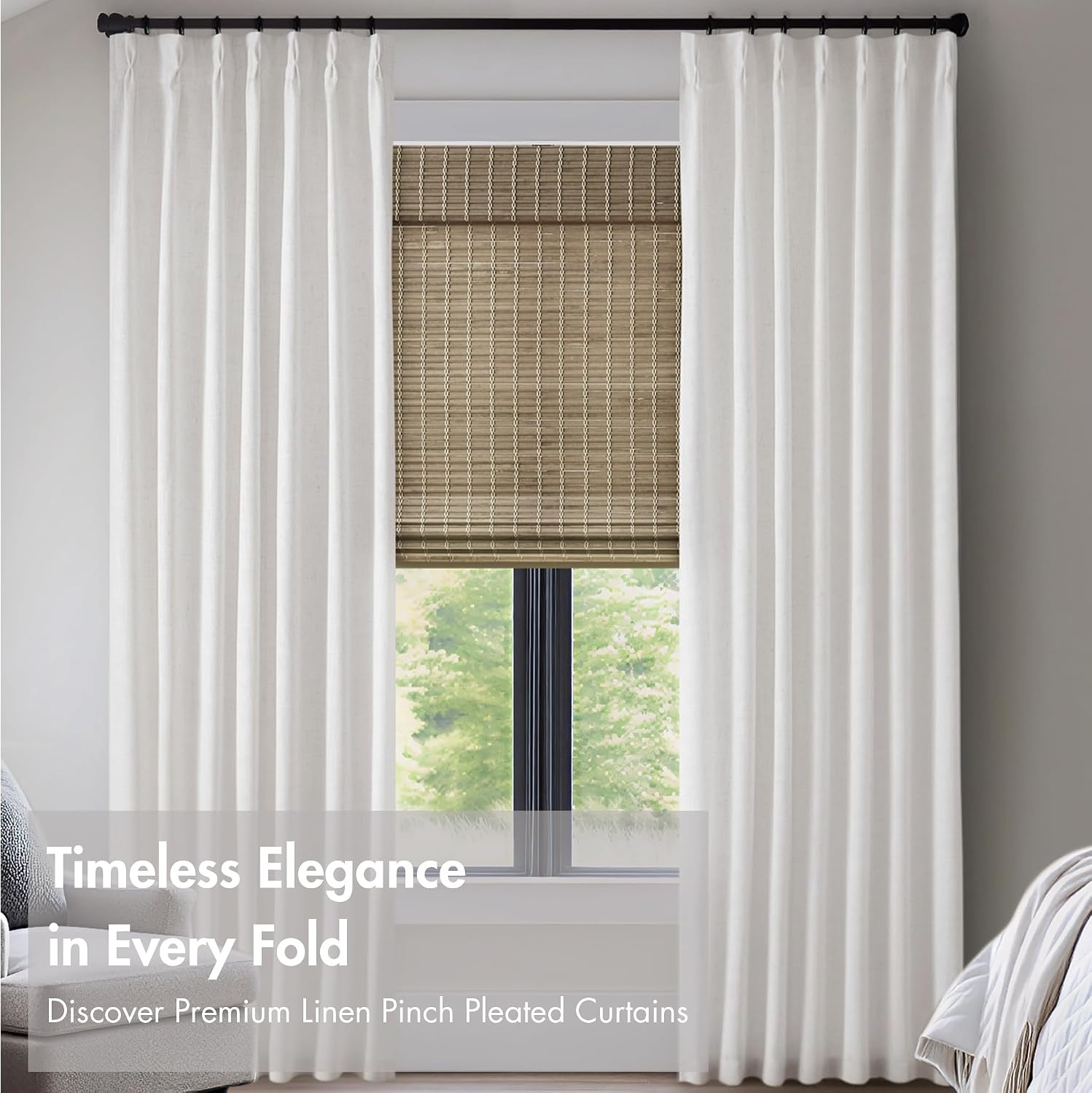 image:imageMadison Park Pinch Pleated Curtains Soft Light Filtering 2PK 40x96 WhiteWhite